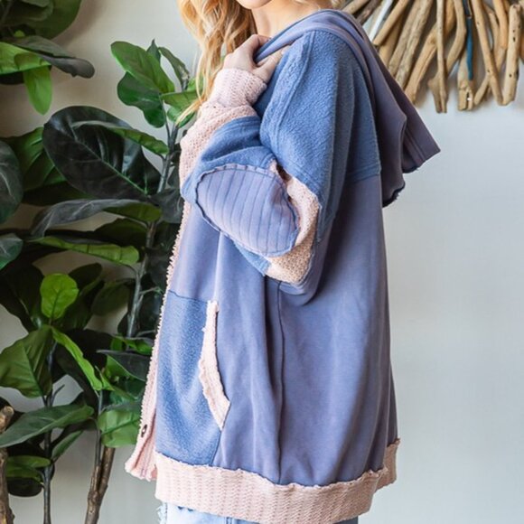 Oli & Hali Blue Washed Colorblock Hoodie Cardigan - Picture 4 of 6